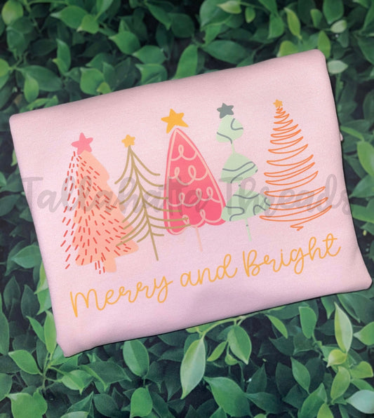 Christmas Tree | Merry & Bright | Sweatshirt & Tee | Light Pink